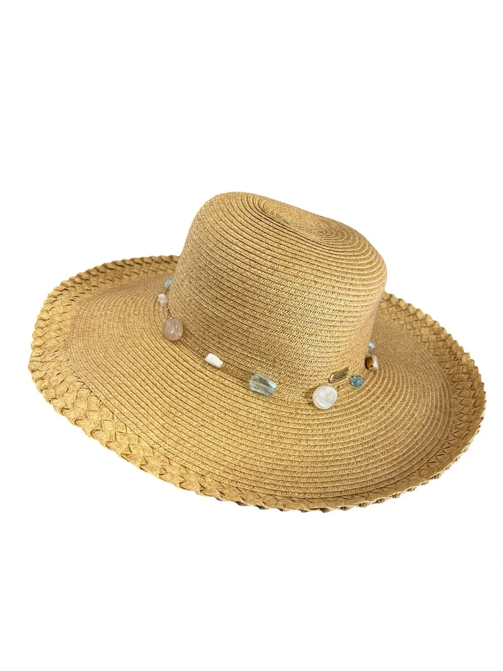 Sun N Sand UPF 50+ Wide Brim Floppy Straw Sun Hat Tan Stone Accent